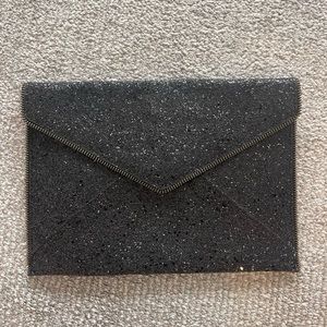 Rebecca Minkoff Black Glitter Envelope Clutch